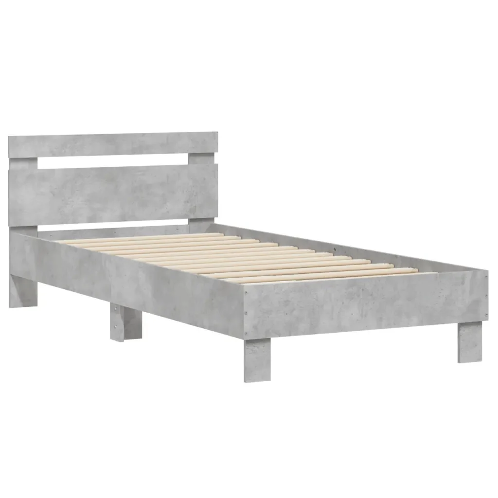 Letto singolo | Letto per adulti | Giroletto Testiera Grigio Cemento 90x200 cm Legno Multistrato - Image 4