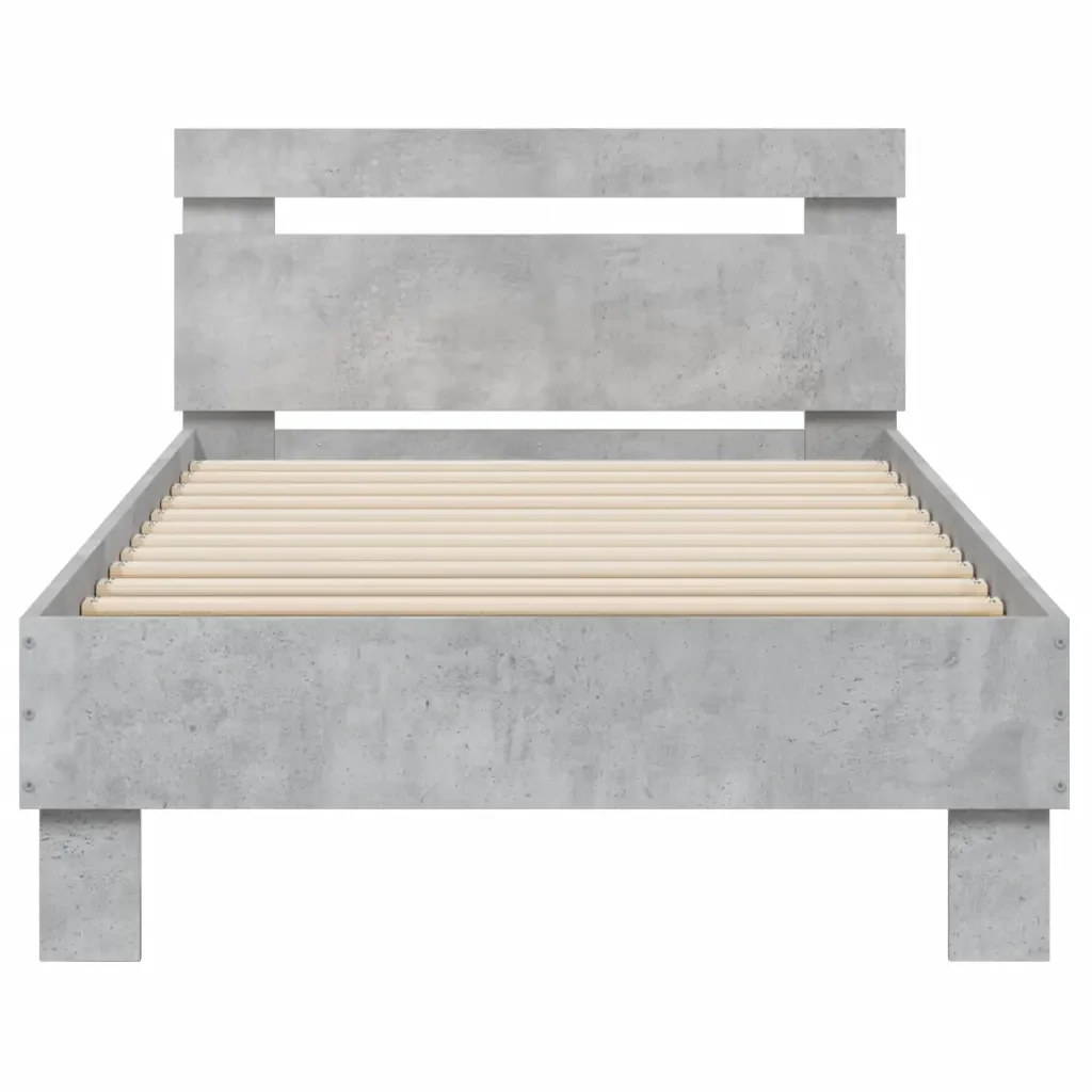Letto singolo | Letto per adulti | Giroletto Testiera Grigio Cemento 90x200 cm Legno Multistrato - Image 5