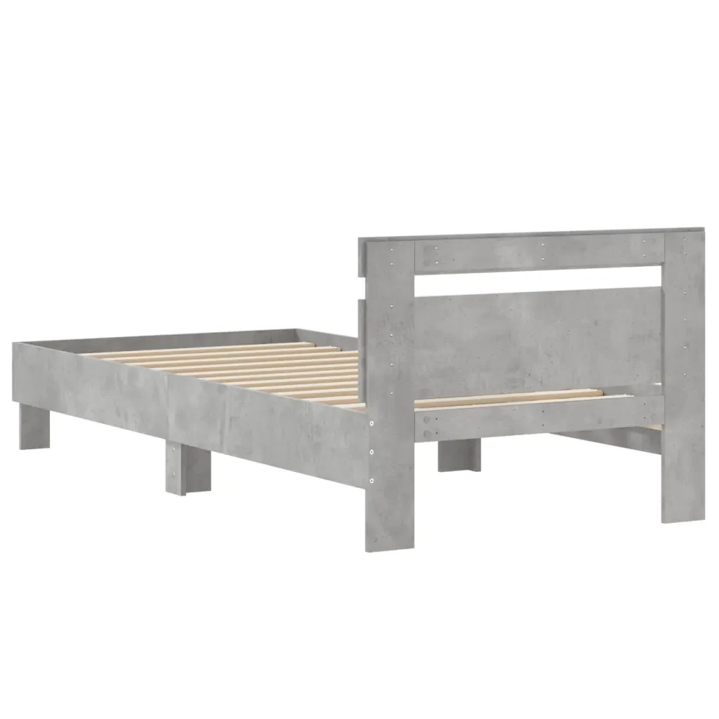 Letto singolo | Letto per adulti | Giroletto Testiera Grigio Cemento 90x200 cm Legno Multistrato - Image 7