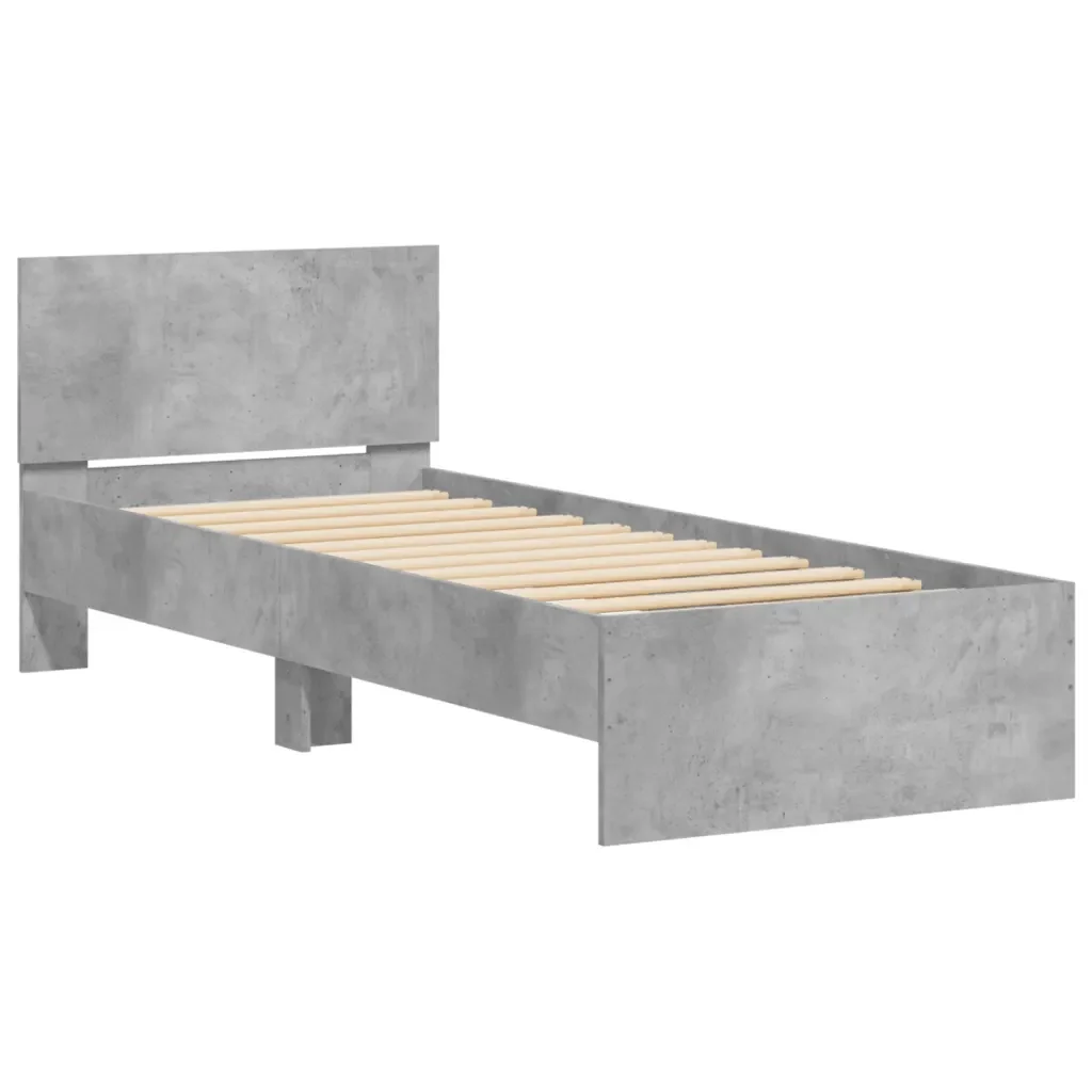 Letto singolo | Letto per adulti | Giroletto Testiera Grigio Cemento 90x200 cm Legno Multistrato - Image 4