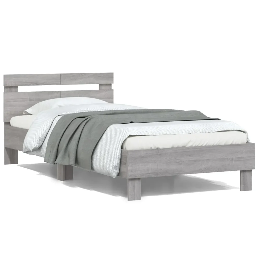Letto singolo | Letto per adulti | Giroletto Testiera Grigio Sonoma 100x200 cm Legno Multistrato