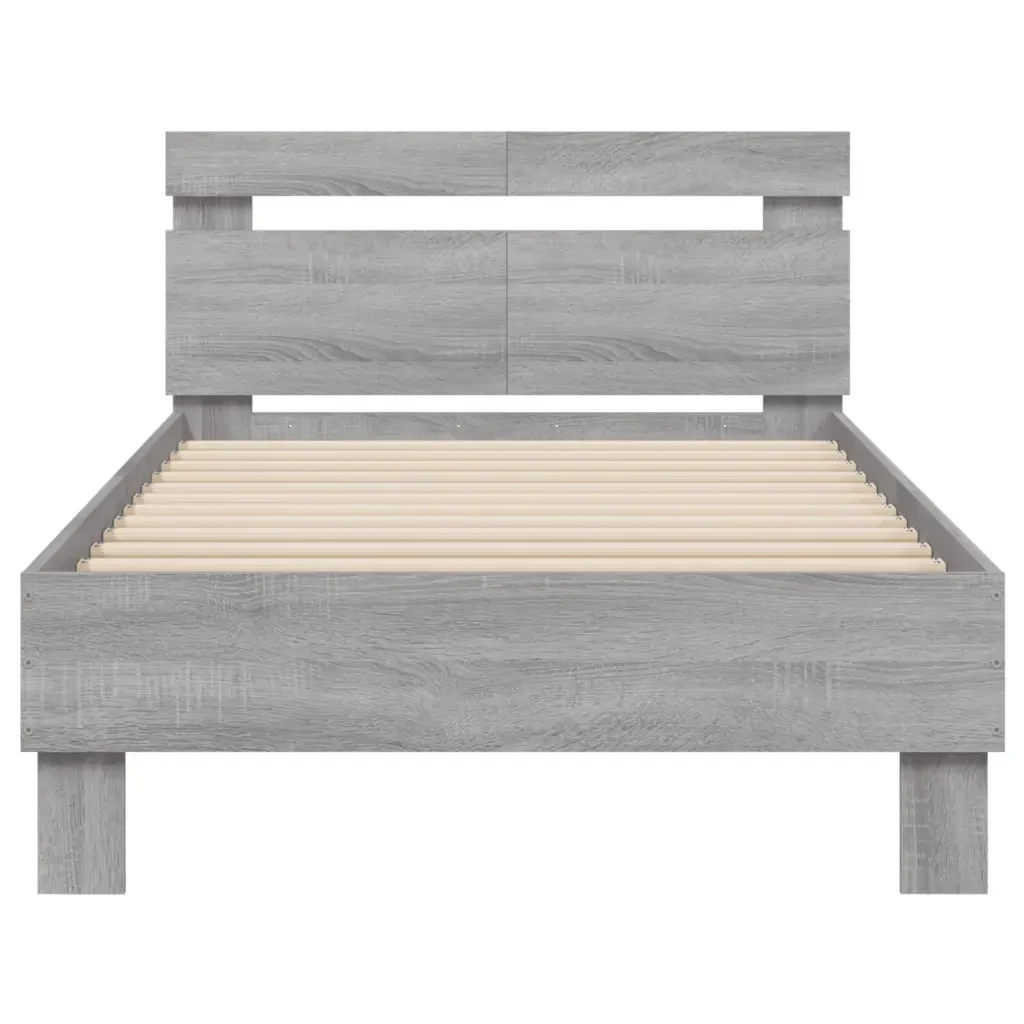 Letto singolo | Letto per adulti | Giroletto Testiera Grigio Sonoma 100x200 cm Legno Multistrato - Image 5