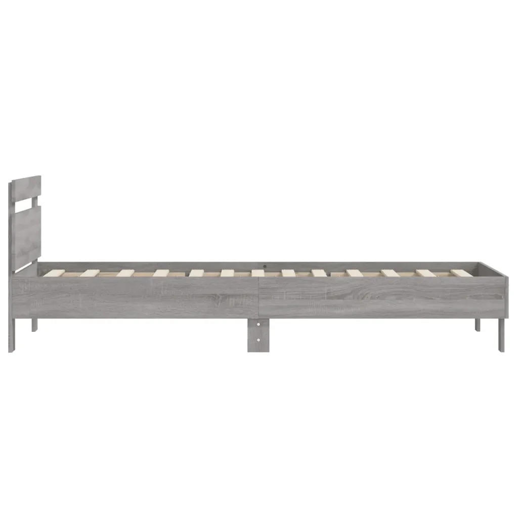 Letto singolo | Letto per adulti | Giroletto Testiera Grigio Sonoma 100x200 cm Legno Multistrato - Image 6