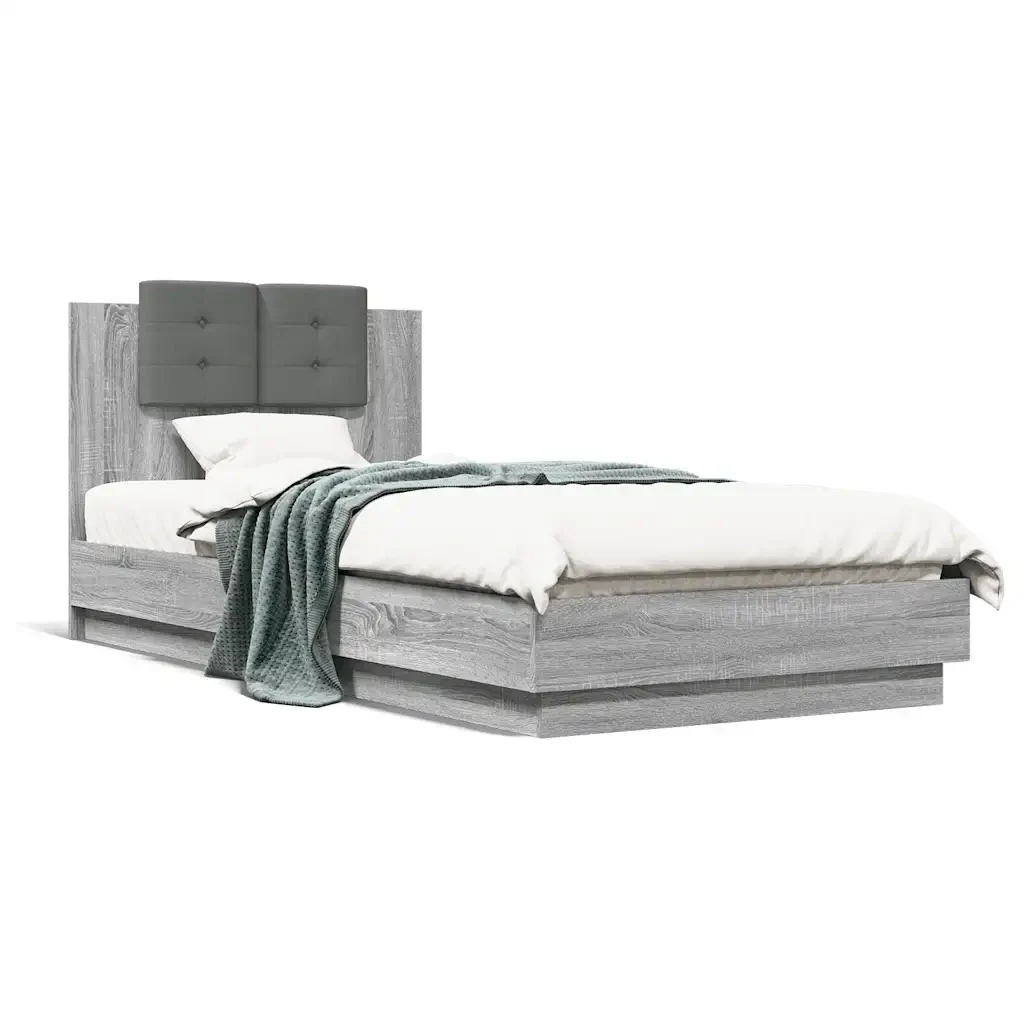 Letto singolo | Letto per adulti | Giroletto Testiera Grigio Sonoma 100x200 cm Legno Multistrato