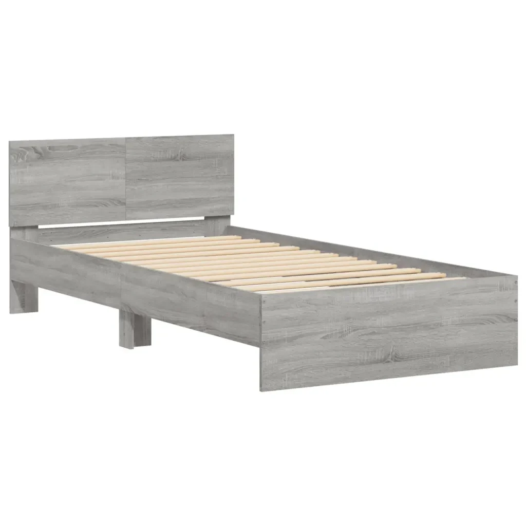 Letto singolo | Letto per adulti | Giroletto Testiera Grigio Sonoma 100x200 cm Legno Multistrato - Image 4