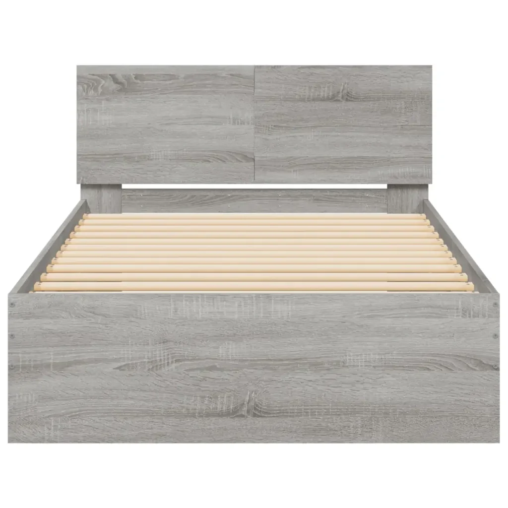 Letto singolo | Letto per adulti | Giroletto Testiera Grigio Sonoma 100x200 cm Legno Multistrato - Image 5