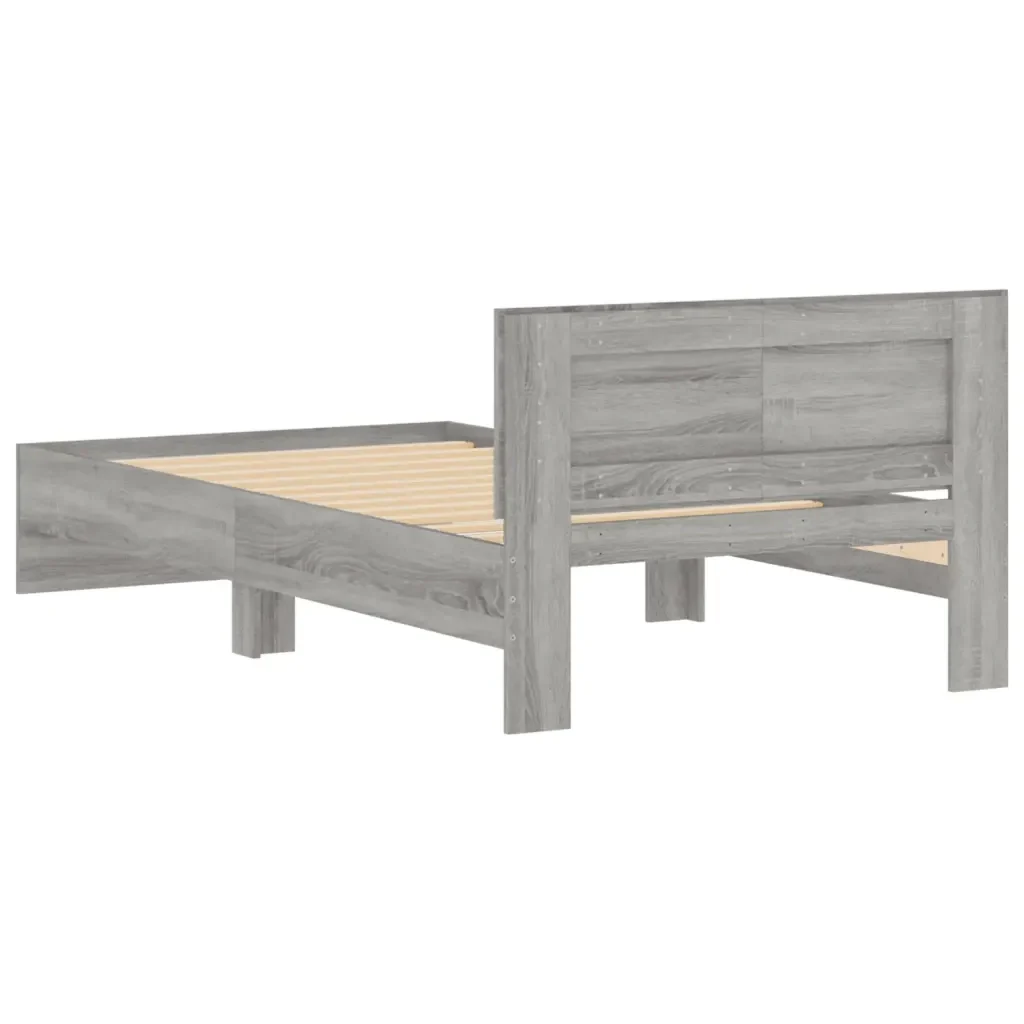 Letto singolo | Letto per adulti | Giroletto Testiera Grigio Sonoma 100x200 cm Legno Multistrato - Image 7