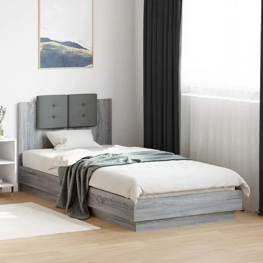 Letto singolo | Letto per adulti | Giroletto Testiera Grigio Sonoma 100x200 cm Legno Multistrato - Image 2