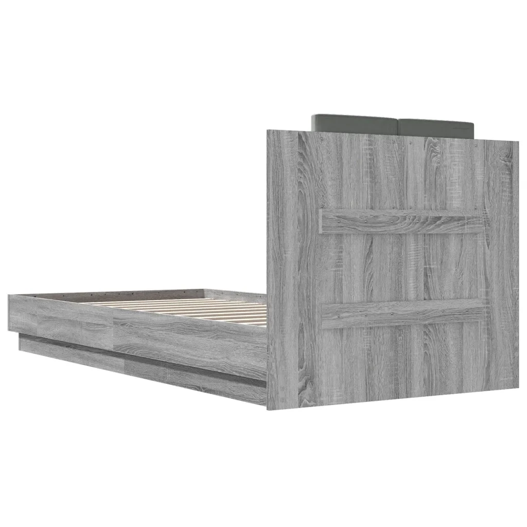 Letto singolo | Letto per adulti | Giroletto Testiera Grigio Sonoma 100x200 cm Legno Multistrato - Image 6
