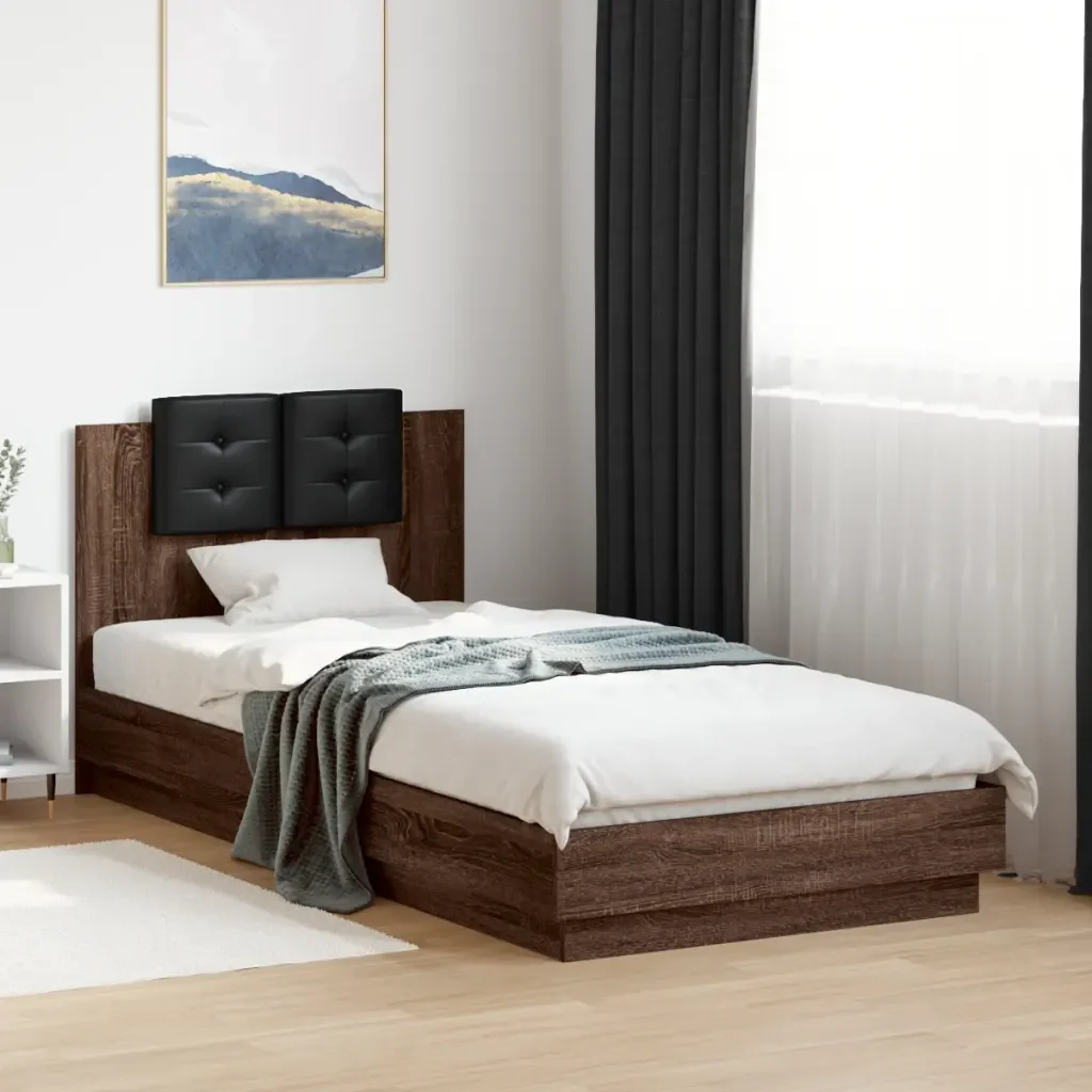 Letto singolo | Letto per adulti | Giroletto Testiera Rovere Marrone 100x200 cm Legno Multistrato - Image 2