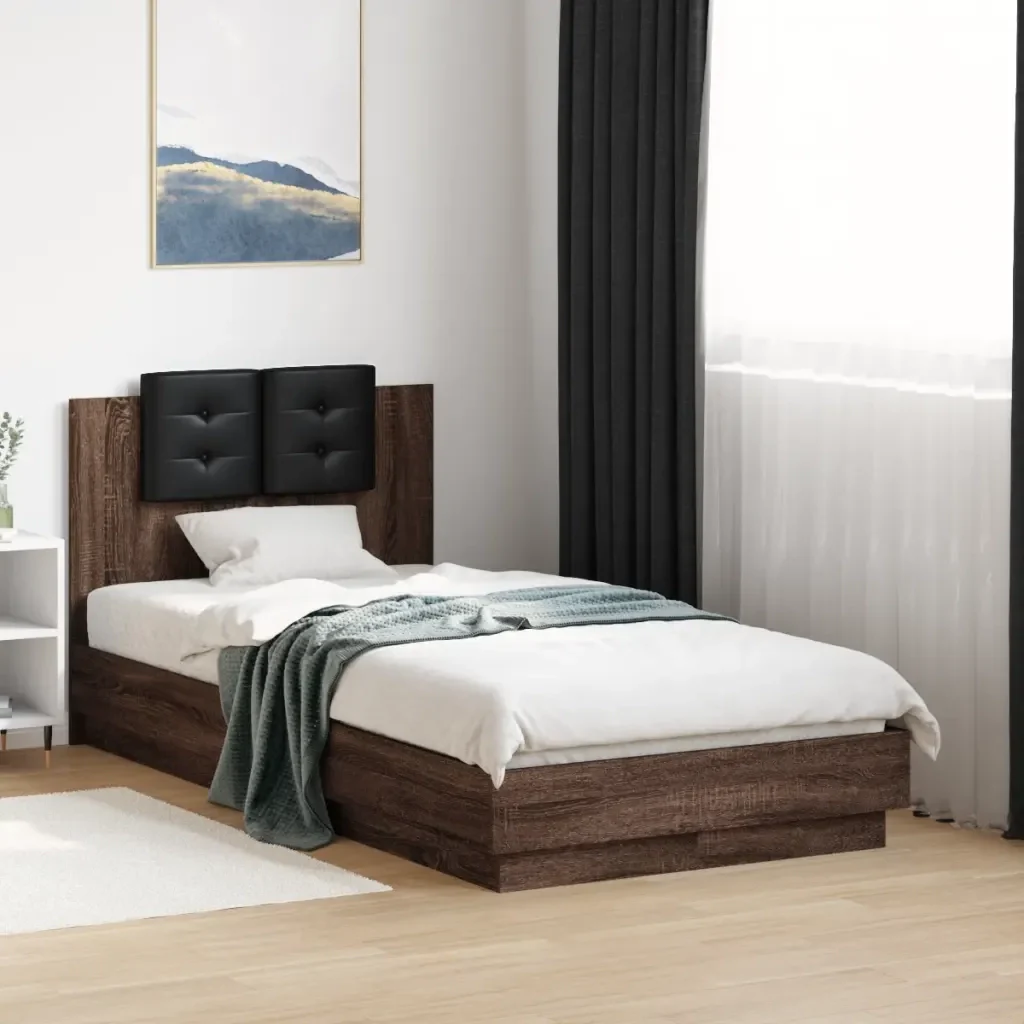 Letto singolo | Letto per adulti | Giroletto Testiera Rovere Marrone 75x190 cm Legno Multistrato - Image 2