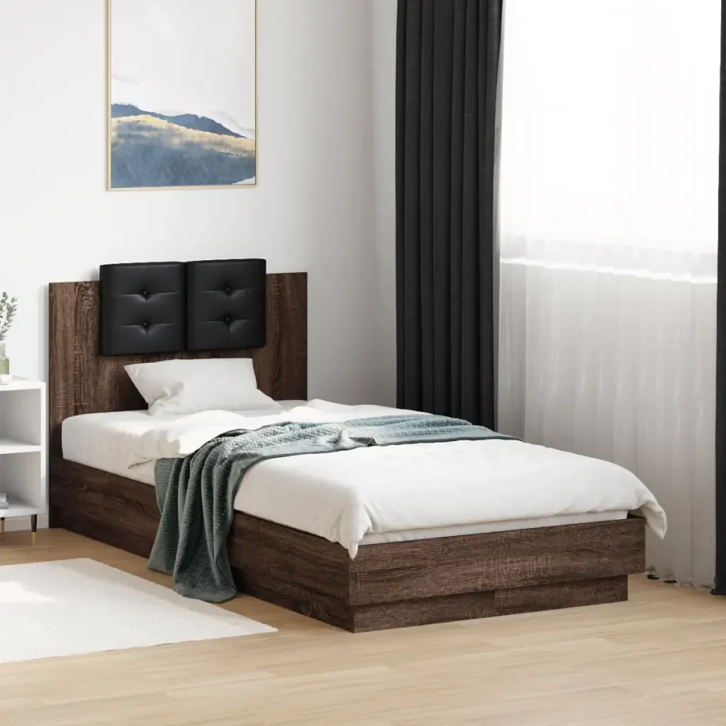 Letto singolo | Letto per adulti | Giroletto Testiera Rovere Marrone 90x190 cm Legno Multistrato - Image 2