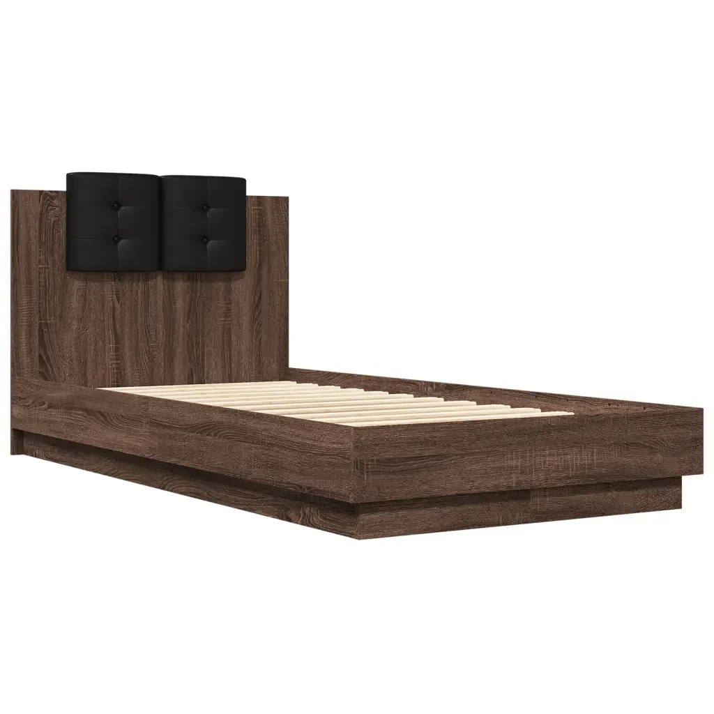 Letto singolo | Letto per adulti | Giroletto Testiera Rovere Marrone 90x190 cm Legno Multistrato - Image 3
