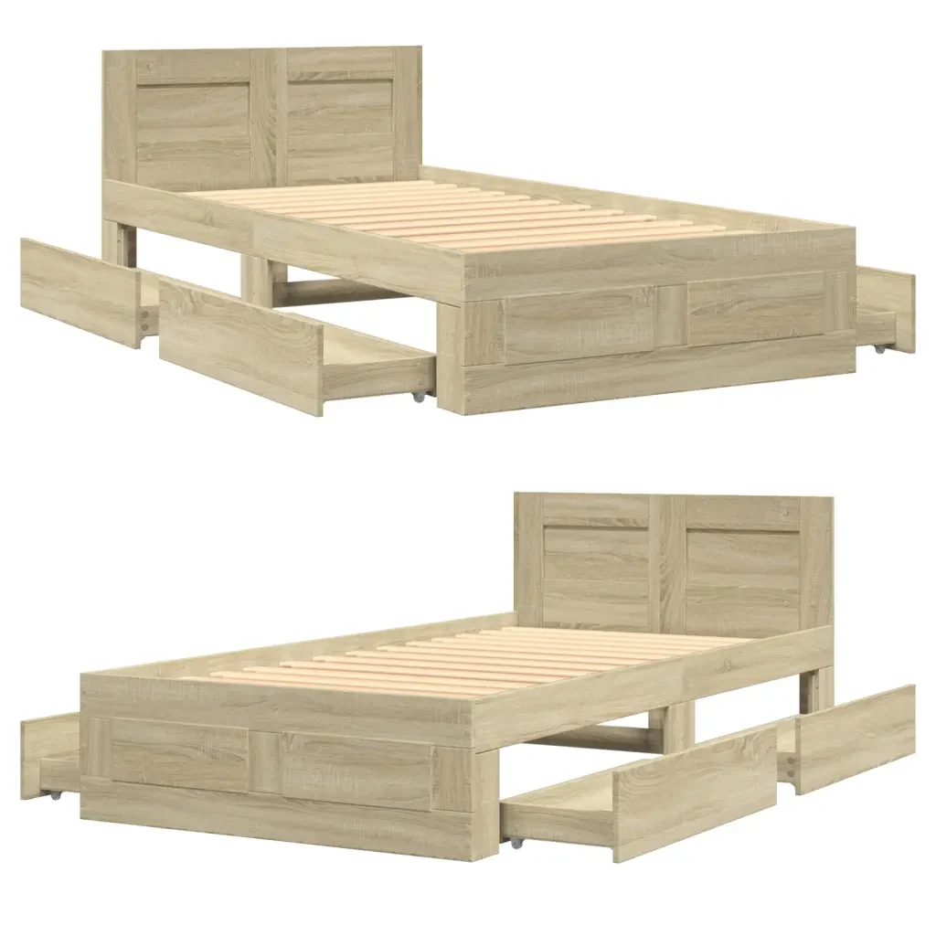 Letto singolo | Letto per adulti | Giroletto Testiera Rovere Sonoma 100x200 cm Legno Multistrato - Image 8