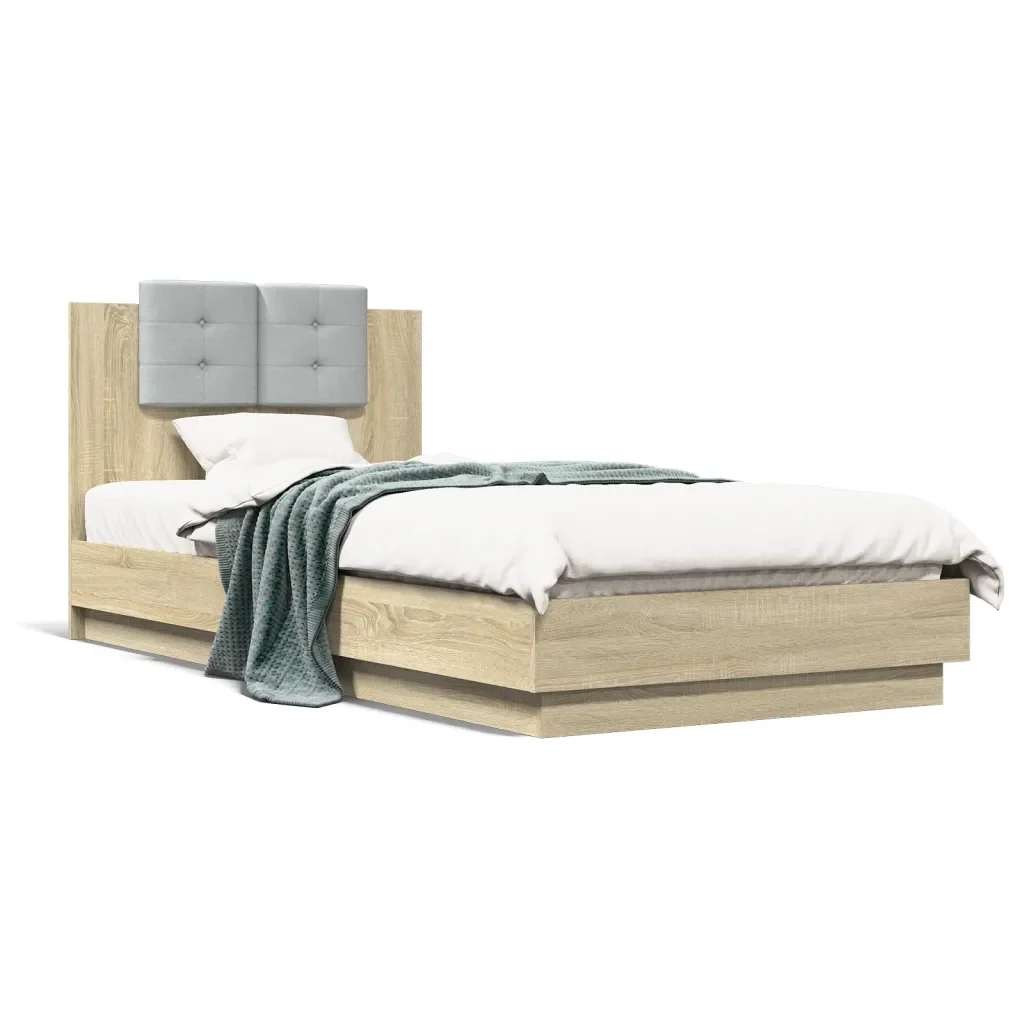 Letto singolo | Letto per adulti | Giroletto Testiera Rovere Sonoma 100x200 cm Legno Multistrato