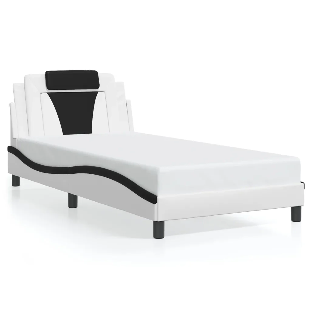 Letto singolo | Letto per adulti | Giroletto Viana con LED senza Materasso Bianco e Nero 100x200 cm - Image 5