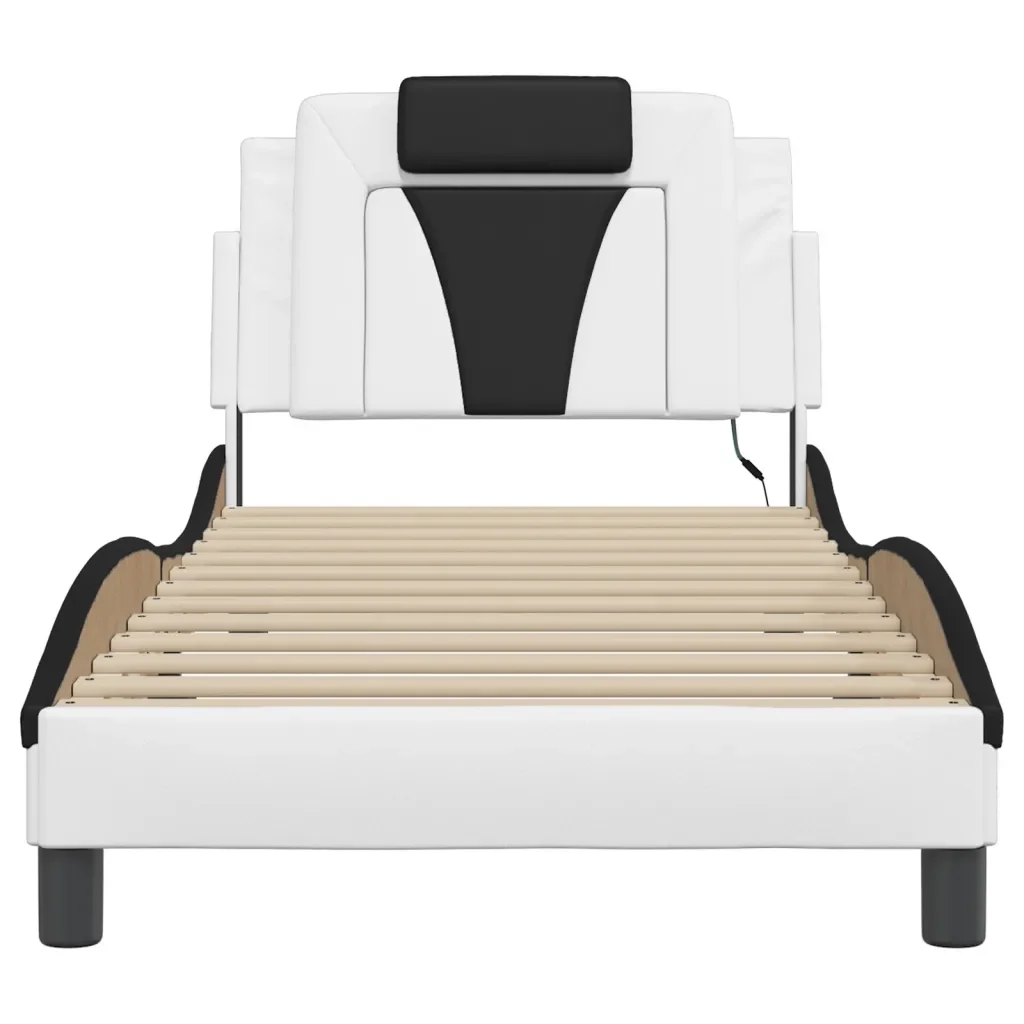 Letto singolo | Letto per adulti | Giroletto Viana con LED senza Materasso Bianco e Nero 90x190 cm - Image 6