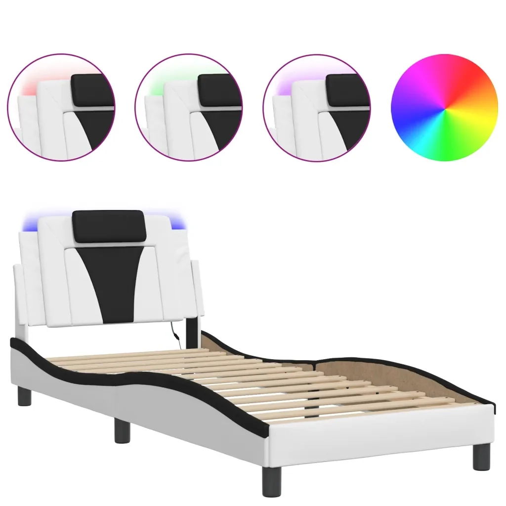 Letto singolo | Letto per adulti | Giroletto Viana con LED senza Materasso Bianco e Nero 90x200 cm