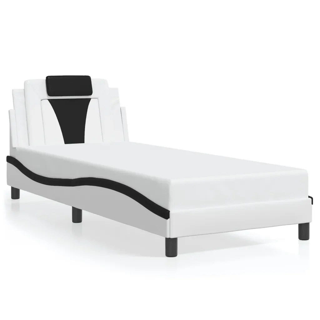 Letto singolo | Letto per adulti | Giroletto Viana con LED senza Materasso Bianco e Nero 90x200 cm - Image 5