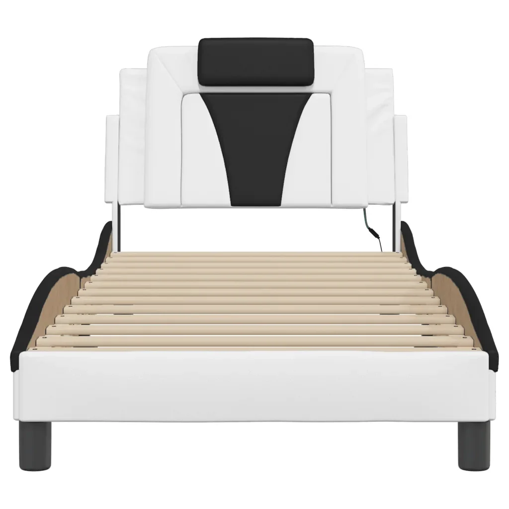 Letto singolo | Letto per adulti | Giroletto Viana con LED senza Materasso Bianco e Nero 90x200 cm - Image 6