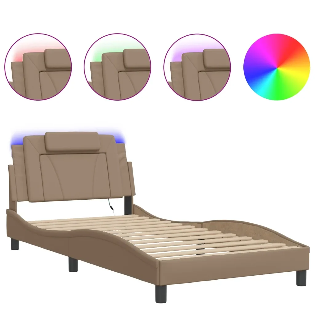 Letto singolo | Letto per adulti | Giroletto Viana con LED senza Materasso Cappuccino 100x200 cm