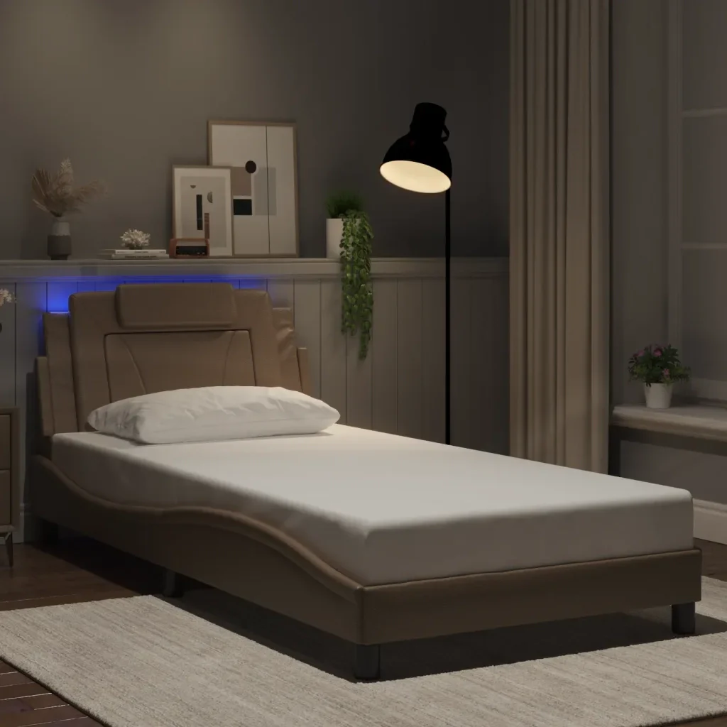 Letto singolo | Letto per adulti | Giroletto Viana con LED senza Materasso Cappuccino 100x200 cm - Image 2