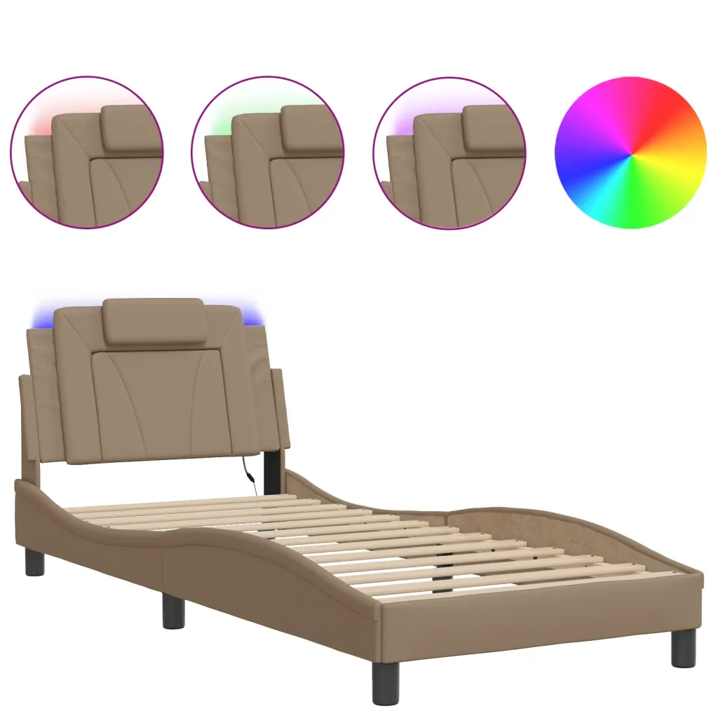 Letto singolo | Letto per adulti | Giroletto Viana con LED senza Materasso Cappuccino 80x200 cm