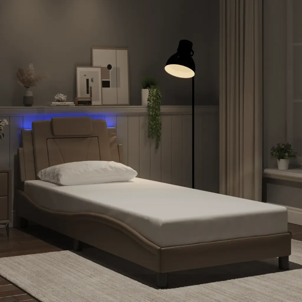 Letto singolo | Letto per adulti | Giroletto Viana con LED senza Materasso Cappuccino 80x200 cm - Image 2