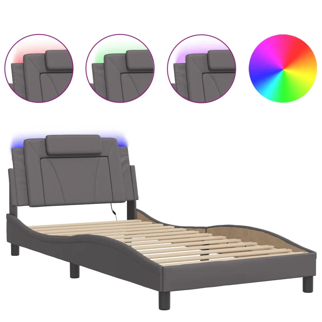Letto singolo | Letto per adulti | Giroletto Viana con LED senza Materasso Grigio 100x200 cm