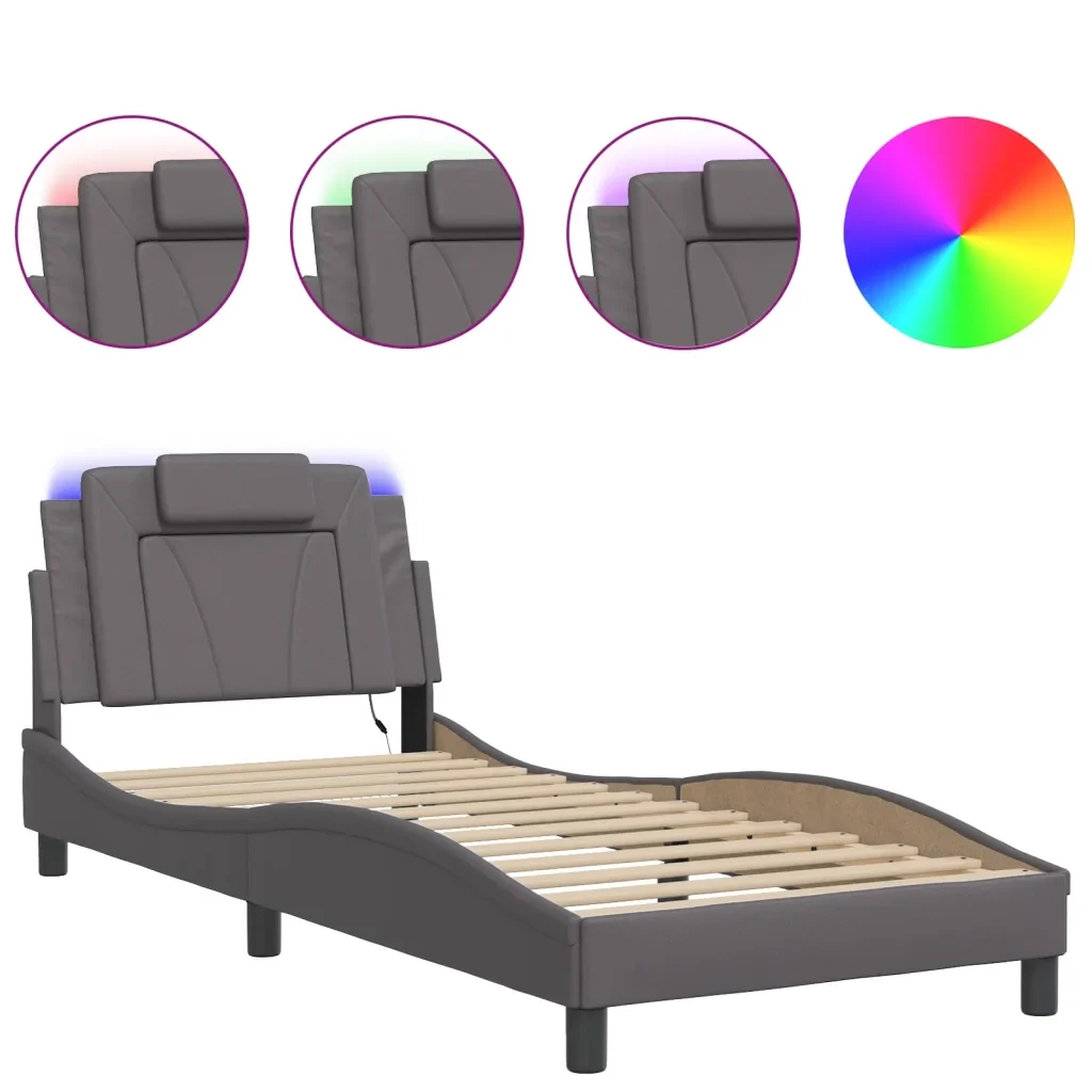 Letto singolo | Letto per adulti | Giroletto Viana con LED senza Materasso Grigio 80x200 cm