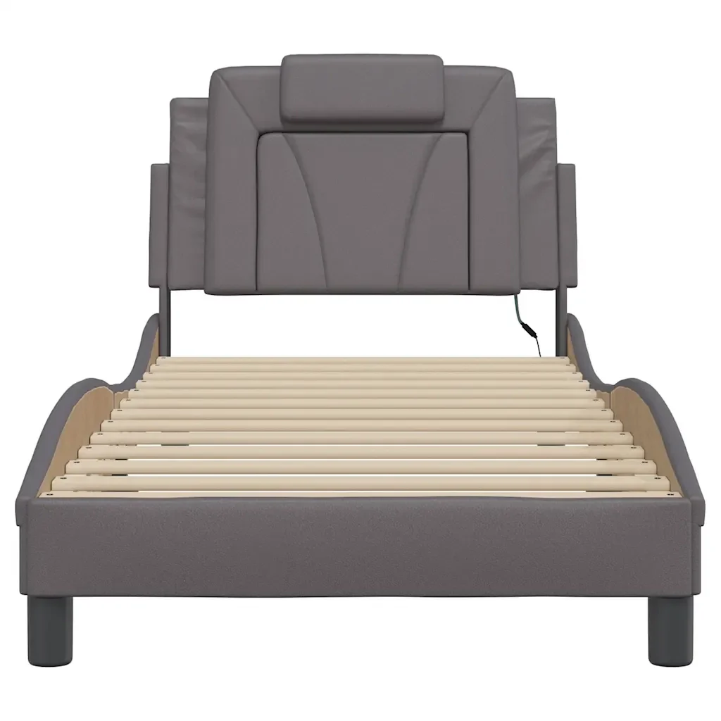 Letto singolo | Letto per adulti | Giroletto Viana con LED senza Materasso Grigio 90x190 cm - Image 6