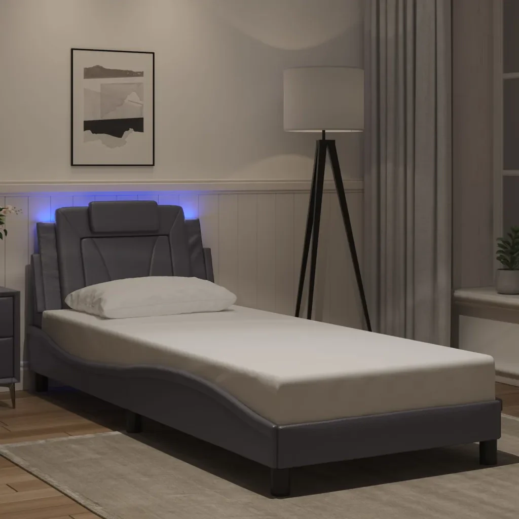 Letto singolo | Letto per adulti | Giroletto Viana con LED senza Materasso Grigio 90x200 cm - Image 2