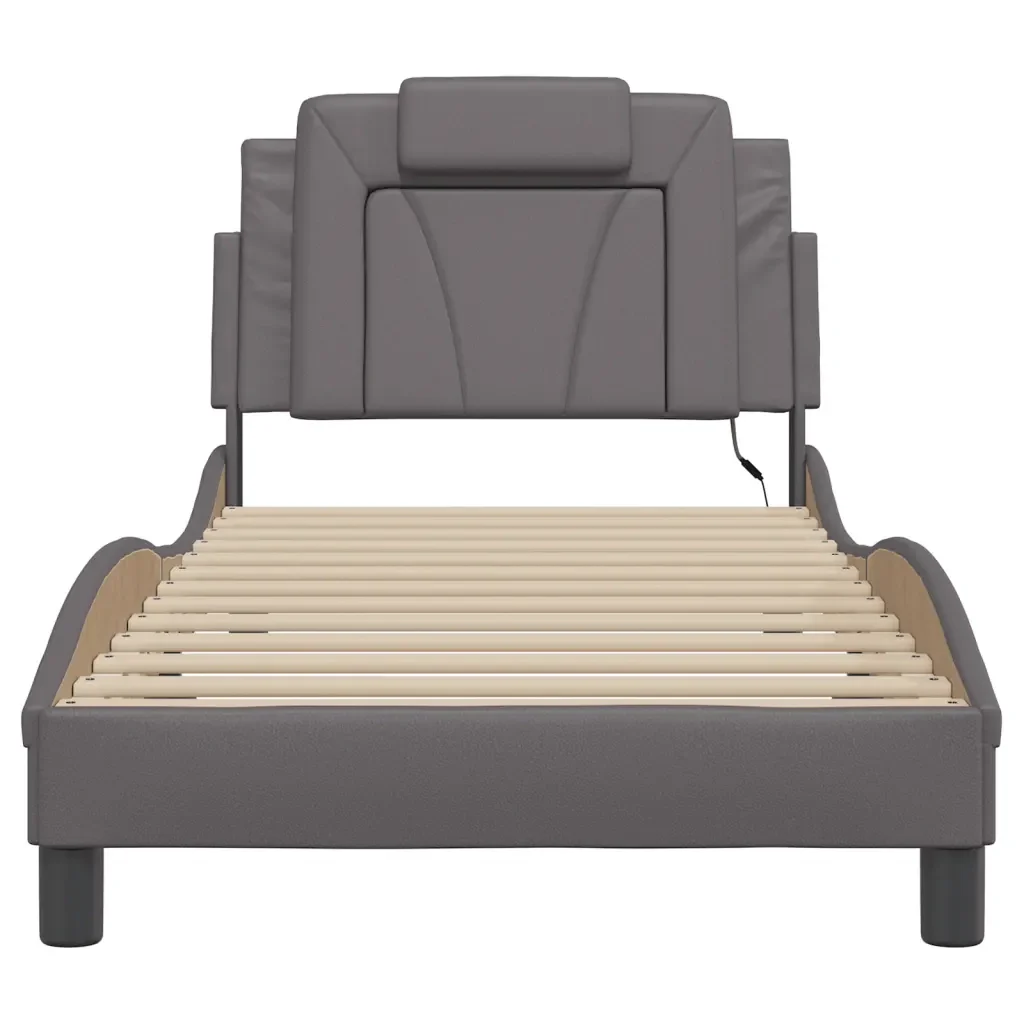 Letto singolo | Letto per adulti | Giroletto Viana con LED senza Materasso Grigio 90x200 cm - Image 6