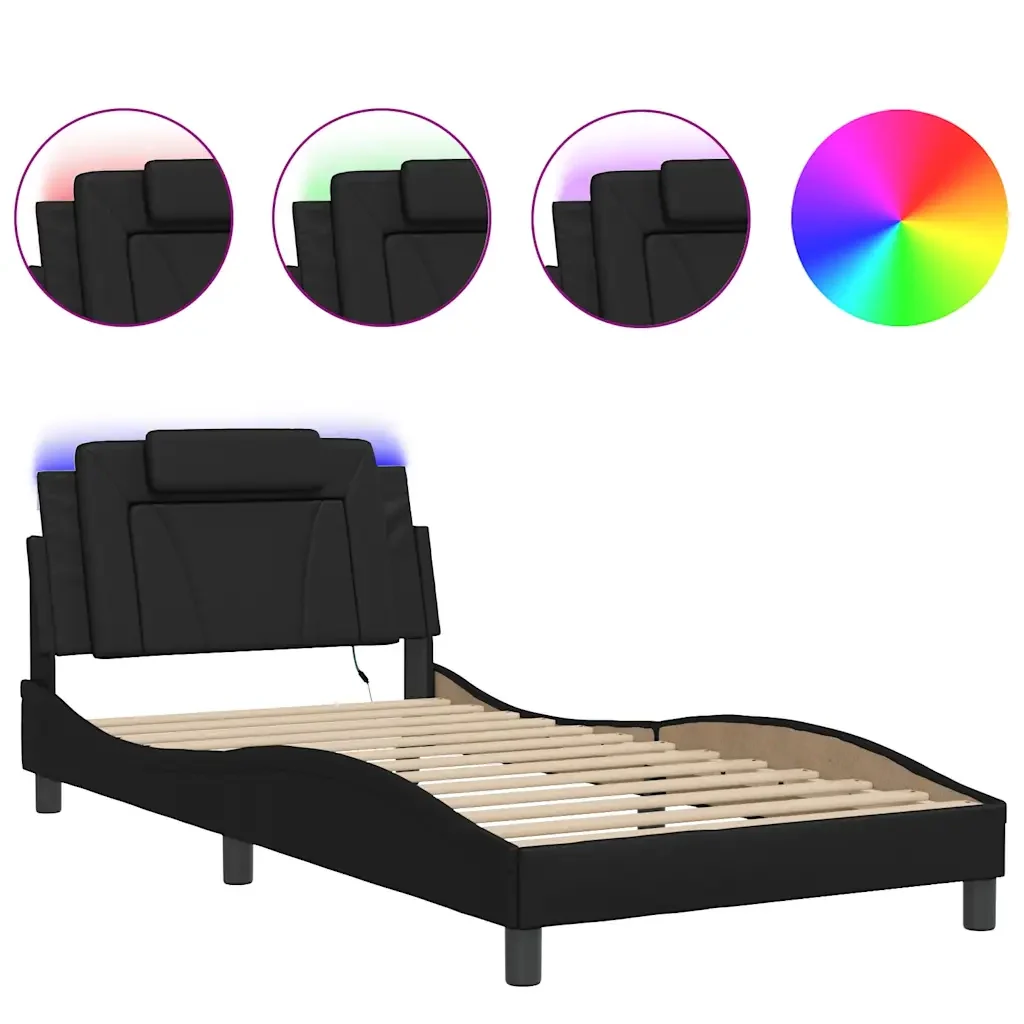 Letto singolo | Letto per adulti | Giroletto Viana con LED senza Materasso Nero 100x200 cm