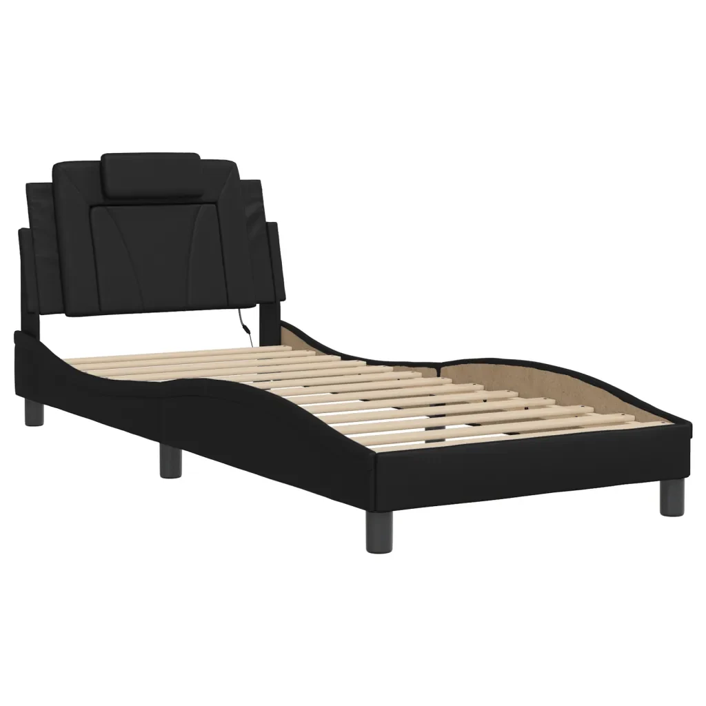 Letto singolo | Letto per adulti | Giroletto Viana con LED senza Materasso Nero 90x200 cm - Image 3