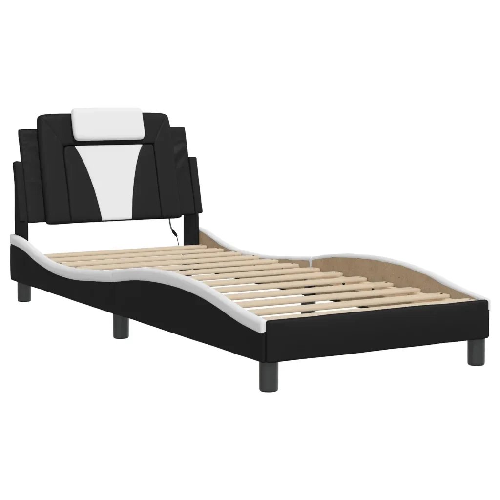 Letto singolo | Letto per adulti | Giroletto Viana con LED senza Materasso Nero e Bianco 80x200 cm - Image 3