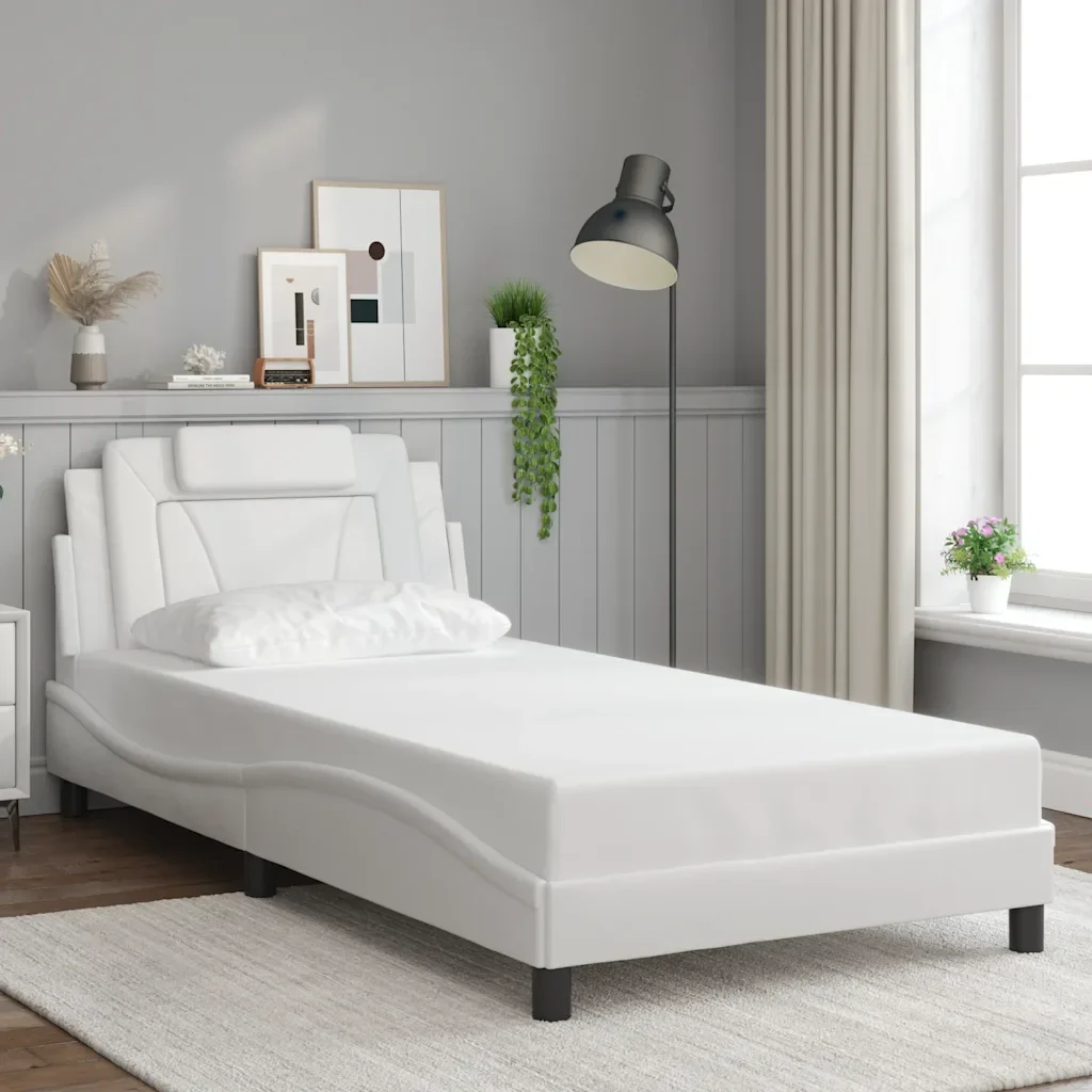 Letto singolo | Letto per adulti | Giroletto Viana senza Materasso Bianco 100x200 cm in Similpelle - Image 2