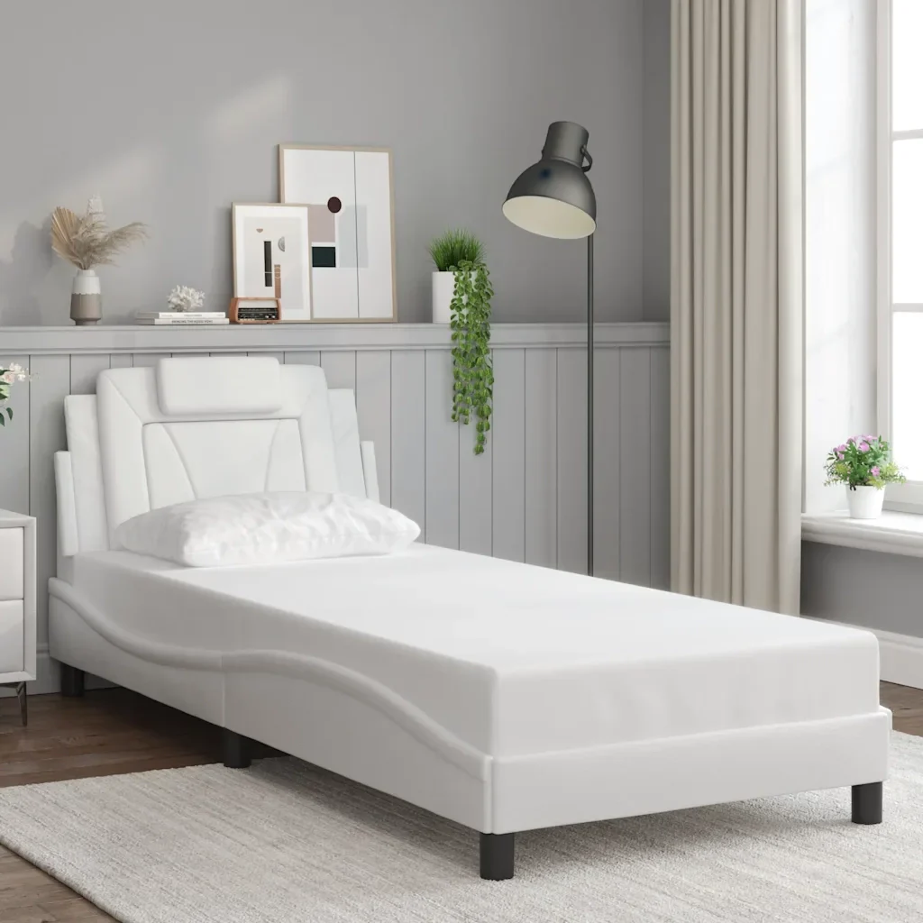 Letto singolo | Letto per adulti | Giroletto Viana senza Materasso Bianco 80x200 cm in Similpelle - Image 2