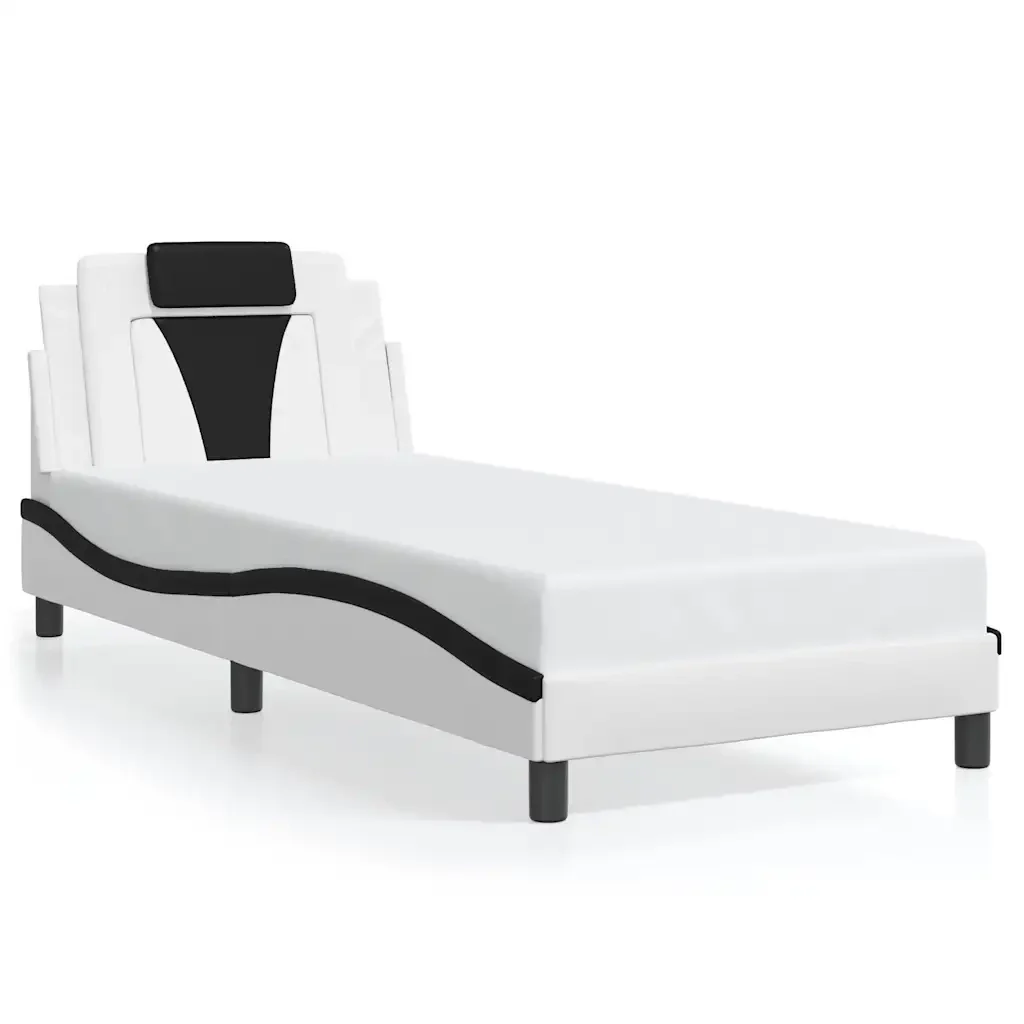 Letto singolo | Letto per adulti | Giroletto Viana senza Materasso Bianco e Nero 80x200 cm in Similpelle