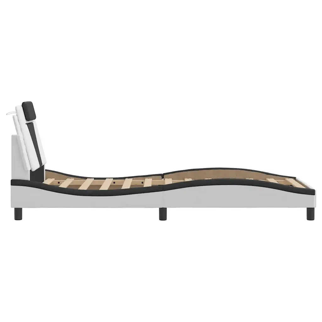 Letto singolo | Letto per adulti | Giroletto Viana senza Materasso Bianco e Nero 80x200 cm in Similpelle - Image 7