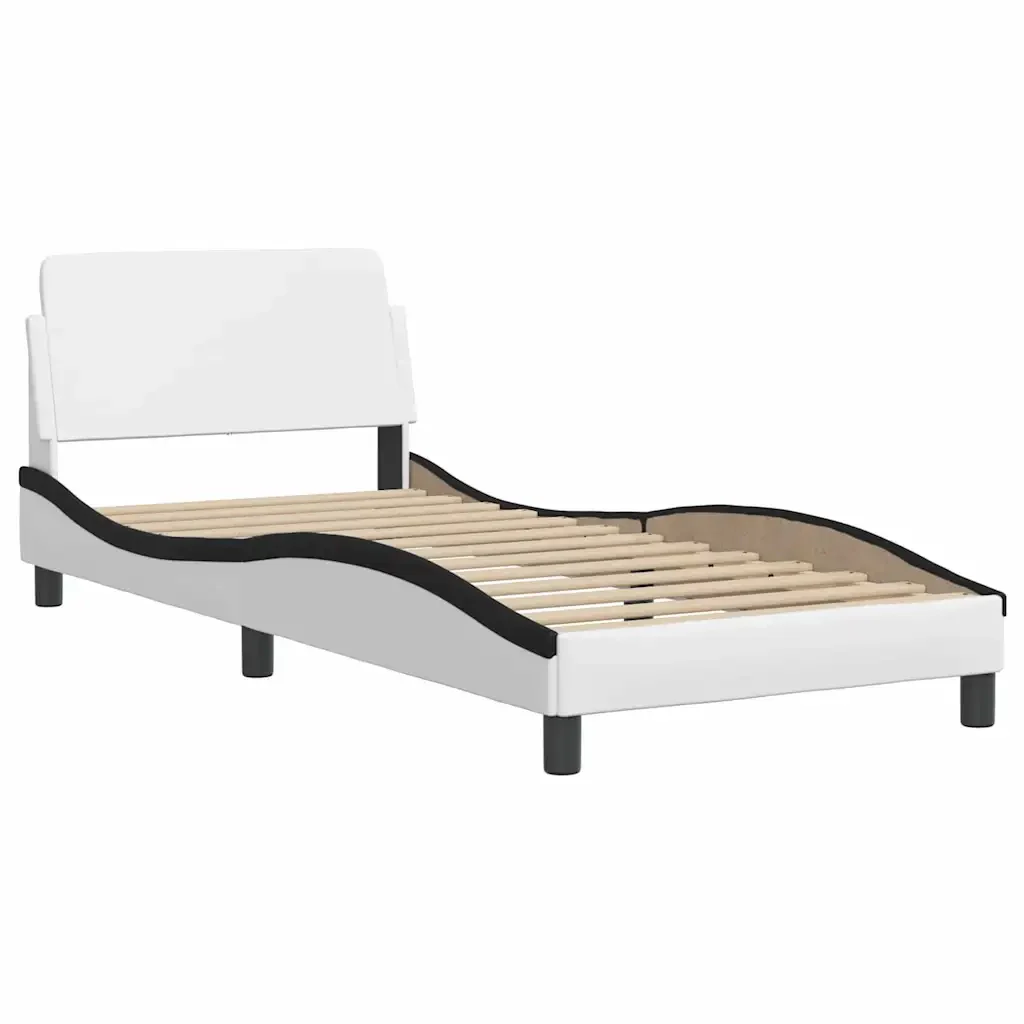 Letto singolo | Letto per adulti | Giroletto Viana senza Materasso Bianco e Nero 90x200 cm in Similpelle - Image 5