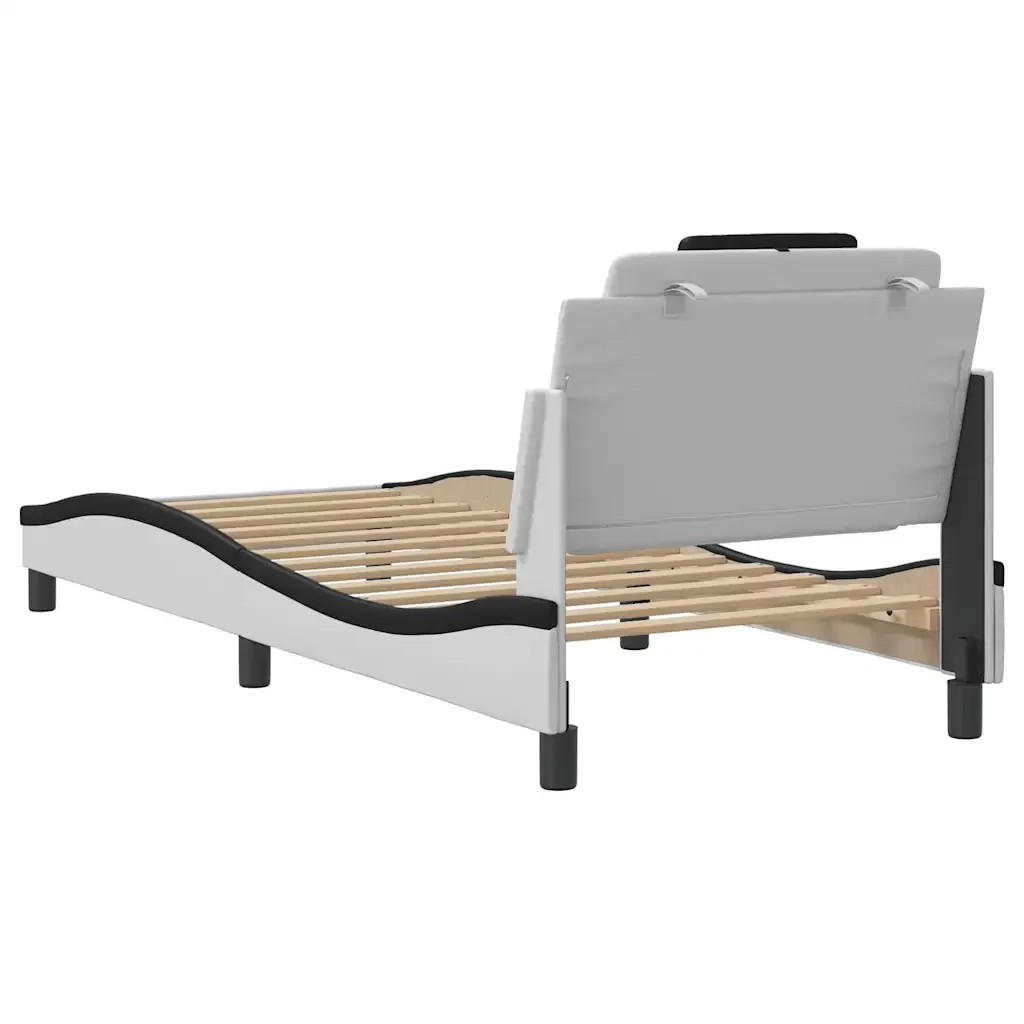 Letto singolo | Letto per adulti | Giroletto Viana senza Materasso Bianco e Nero 90x200 cm in Similpelle - Image 6