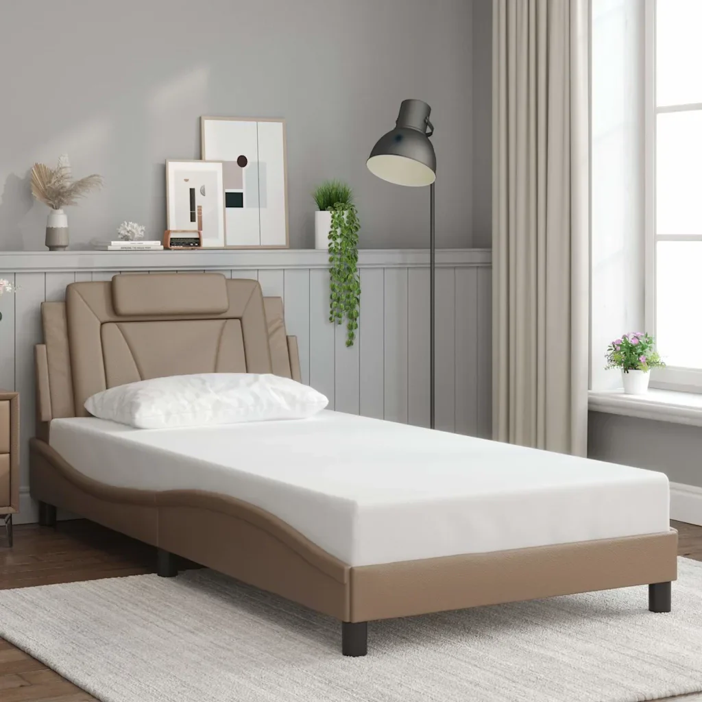 Letto singolo | Letto per adulti | Giroletto Viana senza Materasso Cappuccino 100x200 cm in Similpelle