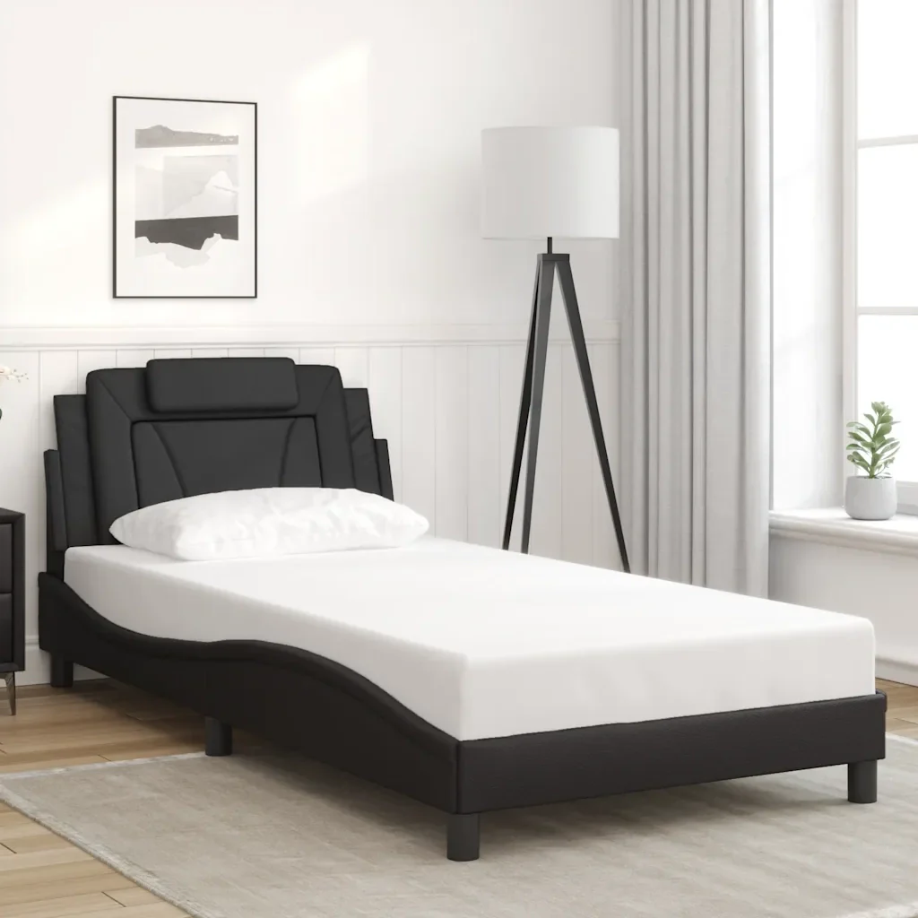 Letto singolo | Letto per adulti | Giroletto Viana senza Materasso Nero 100x200 cm in Similpelle - Image 2