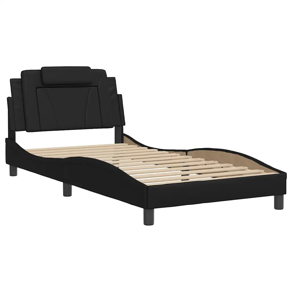 Letto singolo | Letto per adulti | Giroletto Viana senza Materasso Nero 100x200 cm in Similpelle - Image 3