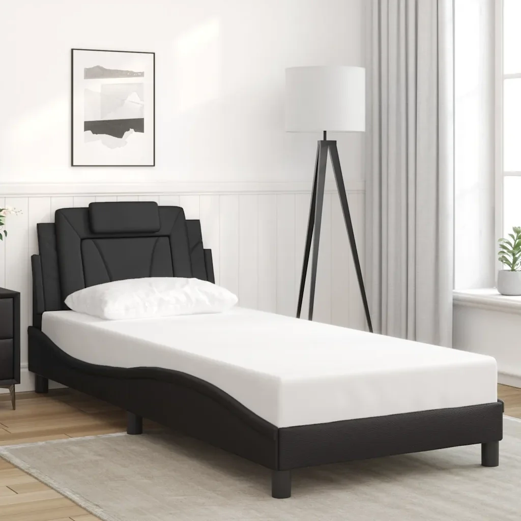 Letto singolo | Letto per adulti | Giroletto Viana senza Materasso Nero 80x200 cm in Similpelle - Image 2