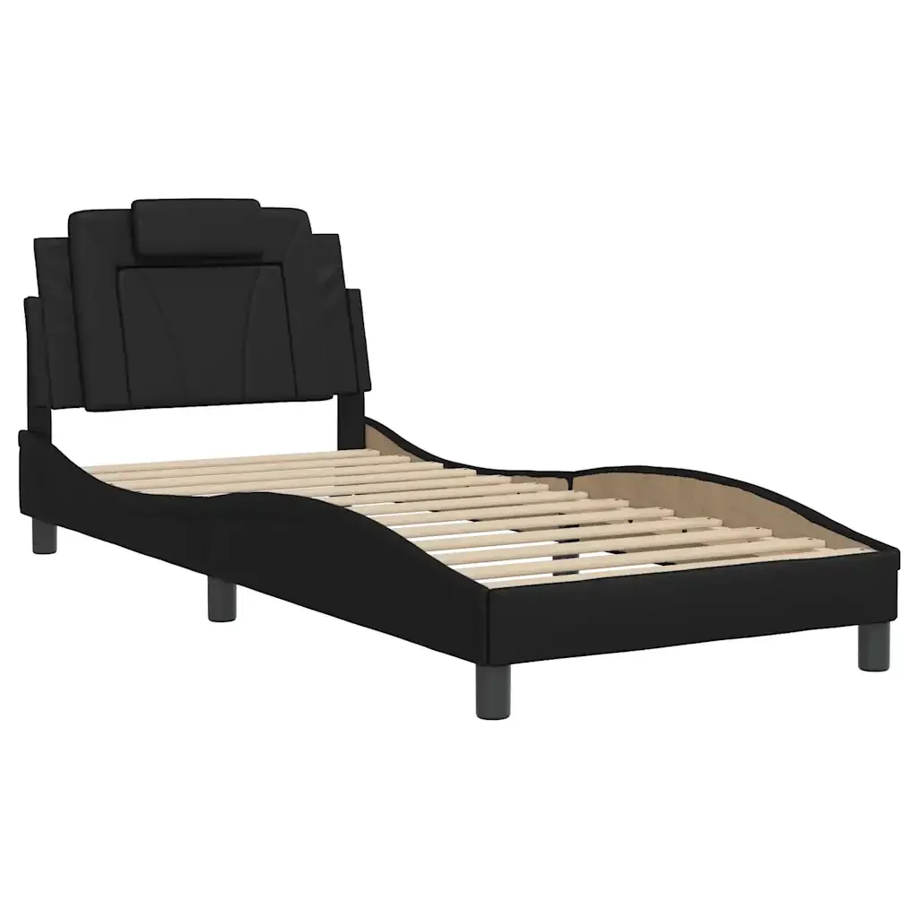 Letto singolo | Letto per adulti | Giroletto Viana senza Materasso Nero 90x190 cm in Similpelle - Image 3