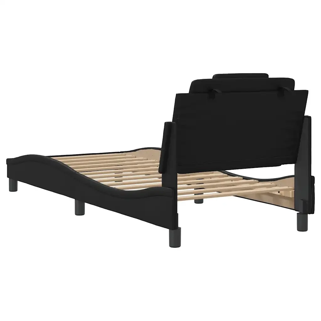 Letto singolo | Letto per adulti | Giroletto Viana senza Materasso Nero 90x190 cm in Similpelle - Image 6
