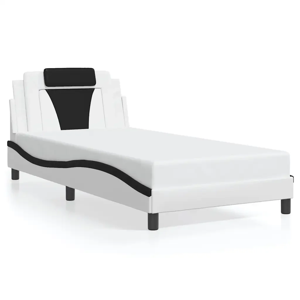 Letto singolo | Letto per adulti | Giroletto Viana senza Materasso Nero e Bianco 100x200 cm in Similpelle