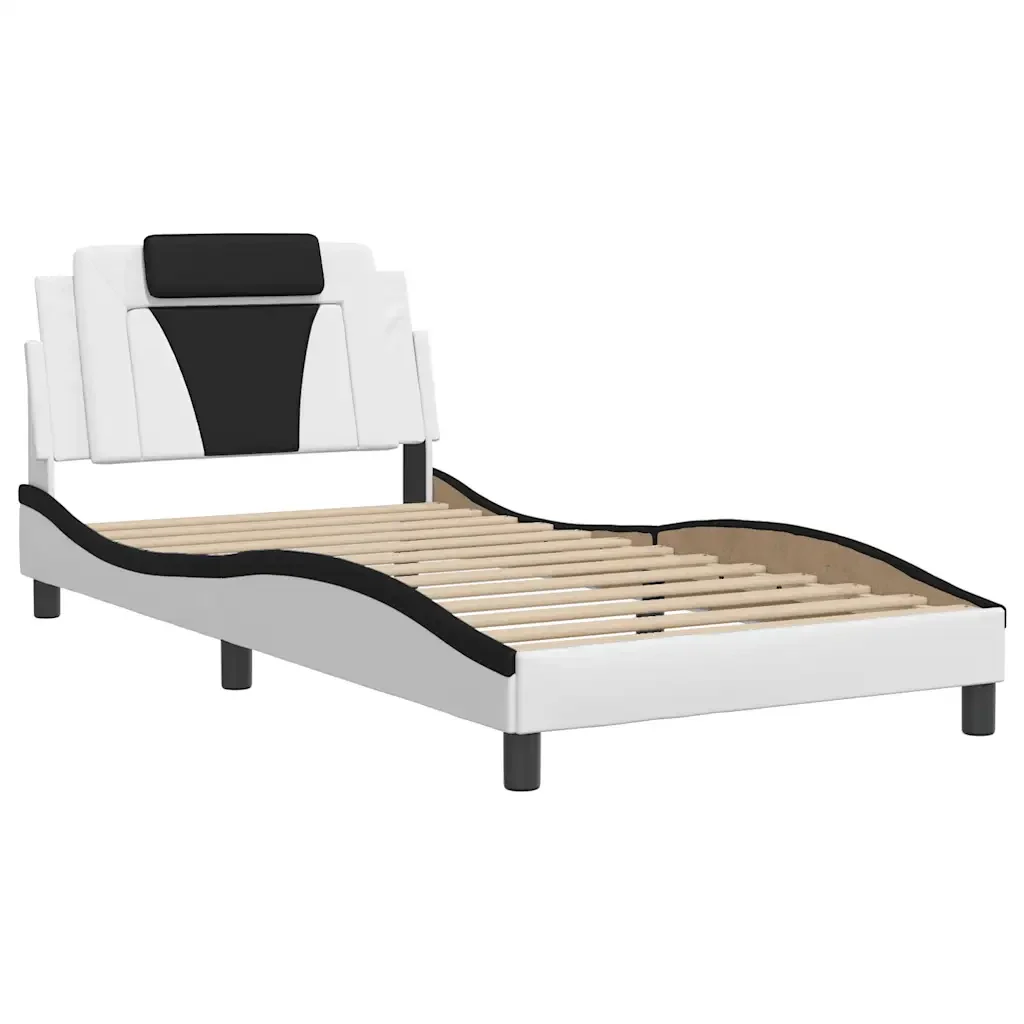 Letto singolo | Letto per adulti | Giroletto Viana senza Materasso Nero e Bianco 100x200 cm in Similpelle - Image 3